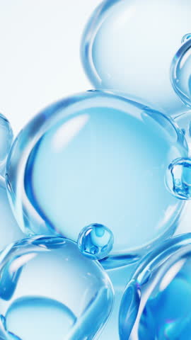 Transparent blue liquid bubbles background, 3d rendering. Motion graphic.