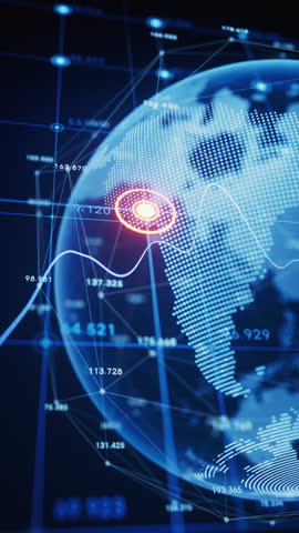 Statistical graph and virtual Earth with finance concept, 3d rendering. Motion graphic.