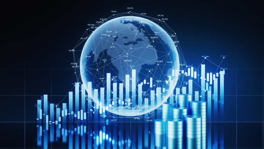 Statistical graph and virtual Earth with finance concept, 3d rendering. Motion graphic. - Powered by Shutterstock - Get 15% off with code: PIKWIZARD15
