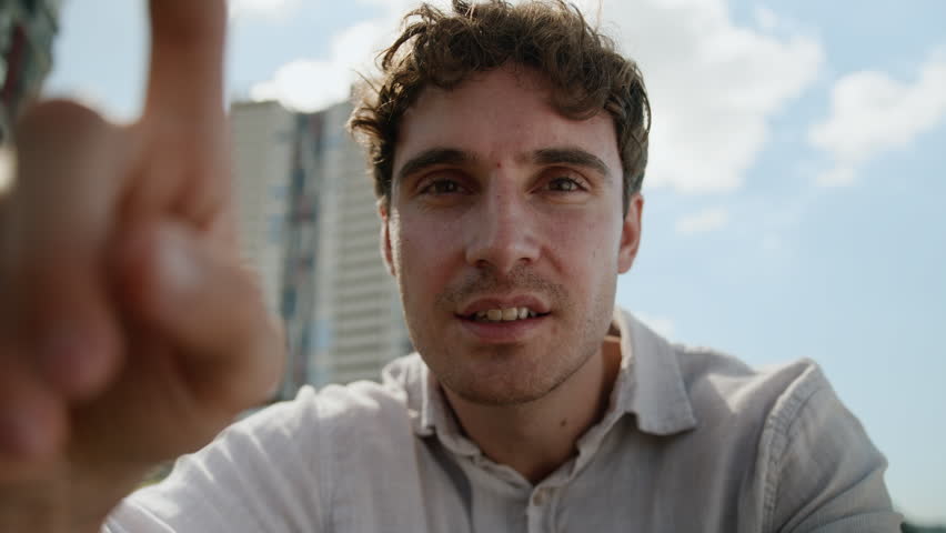 Focused Caucasian man scrolling swipe virtual touch screen artificial intelligence AR male guy businessman technology network fingers zoom influencer blogger modern user city outdoor business smiling - Powered by Shutterstock - Get 15% off with code: PIKWIZARD15