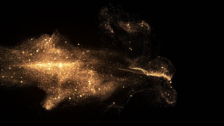Golden sand particles blow in the wind transition on Black Background