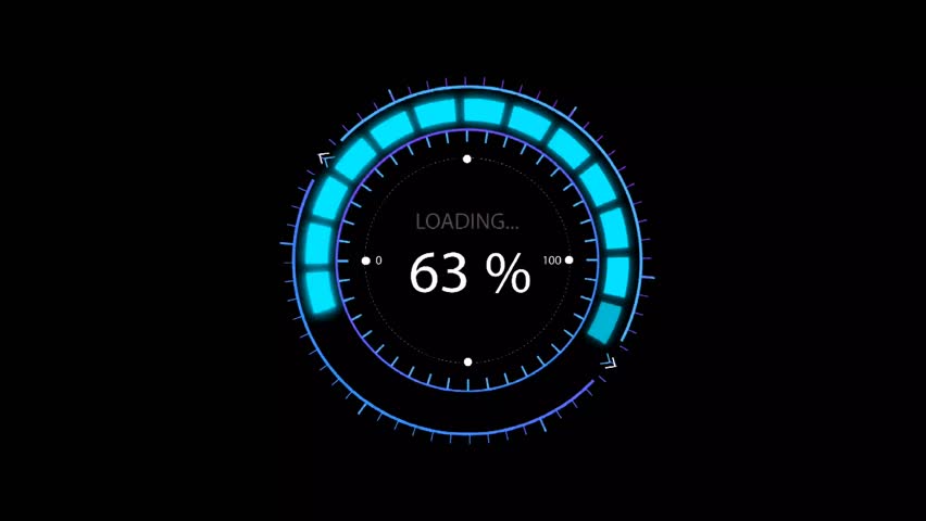 HUD data loading animation on a black screen, showcasing dynamic progress and tech visuals. Perfect for tech, data-driven, or futuristic-themed projects and designs