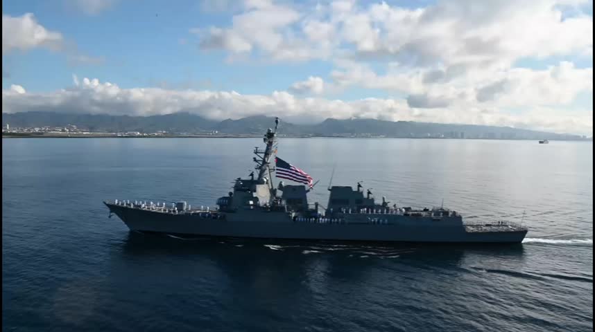 (Nov. 18, 2021) The U.S. Navy’s newest guided-missile destroyer, the future USS Daniel Inouye (DDG 118) transits Pearl Harbor as Sailors man the rails. Daniel Inouye is making its maiden voyaget,