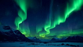 aurora borealis or northern lights visible in the night sky. This phenomenon occurs due to the interaction between charged particles from the sun and the earth's magnetic field producing a beautiful  - Powered by Shutterstock - Get 15% off with code: PIKWIZARD15
