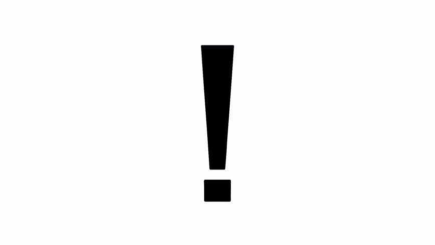 Black exclamation point icon sign symbol isolated on white background. 4k animation video.