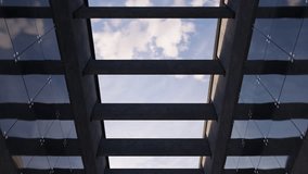 Architectural concrete background with dynamic clouds, sunlight, and glass reflections transitioning from morning to evening. Ideal for urban and architectural themes.  Ultra HD 4K animation - Powered by Shutterstock - Get 15% off with code: PIKWIZARD15