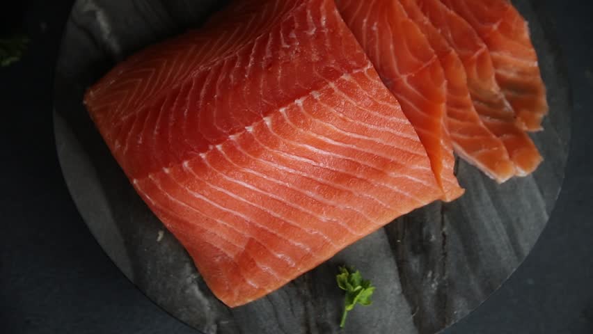 salmon raw fresh fish seafood fresh tasty food dish вelicious gourmet food background on the table rustic food top view copy space pescetarian  diet Vegetarian food