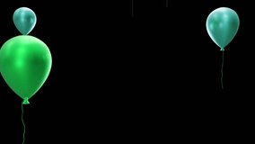 Animation 3D green silver balloons flying from bottom to top on black background high resolution rendering 2K alpha channel - Powered by Shutterstock - Get 15% off with code: PIKWIZARD15