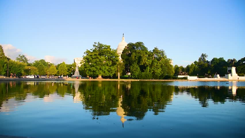 United states capitol reflected on the pool. Washington D.C., USA