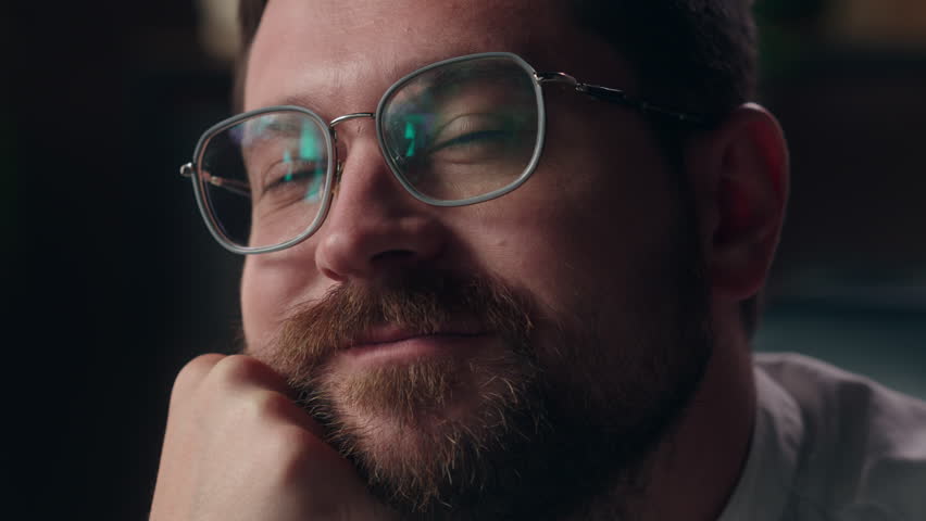 Carefree smiling Caucasian businessman close up executive man employee daydreaming thinking in office male company leader wondering guy relaxing business dream middle-aged manager contemplating ponder