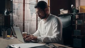 Caucasian man adult ceo boss work online middle-aged businessman worker typing laptop in modern office company business manager male employee searching data information executive guy browsing Internet - Powered by Shutterstock - Get 15% off with code: PIKWIZARD15