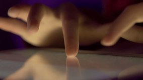 Girl Typing on Touch Screen Digital Tablet at Night. Hands of Person Typing Article Text or Document on Mobile Computer Close Up. Human Hands Typing Text Message Email on Tablet Touch Screen Keyboard. - Powered by Shutterstock - Get 15% off with code: PIKWIZARD15