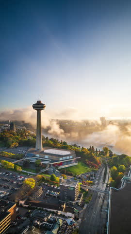 Niagara, Ontario, Canada with the falls and tower in the morning.