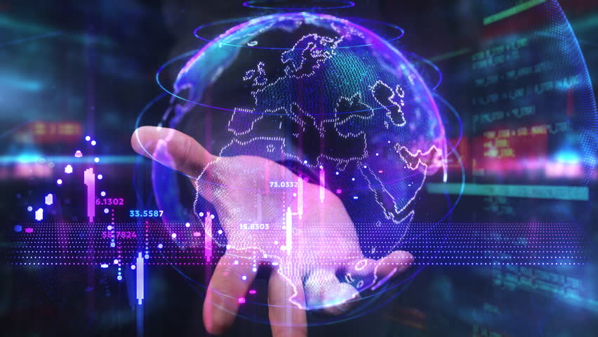 Businessman holding hologram of planet earth with stock market data - Powered by Shutterstock - Get 15% off with code: PIKWIZARD15