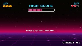 Synthwave wireframe with "Champion" text. Pixel art. 8-bit game. Retro game. For game resources. Retro futuristic sci-fi background. Glowing neon grid and stars. - Powered by Shutterstock - Get 15% off with code: PIKWIZARD15