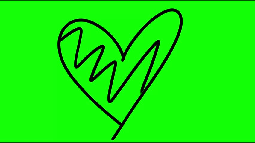 Hand-drawn heart cute shapes, kid style,heart colourful icons: wiggle animation, pencil crayon, rough chalk, arrows, stars, cloud, heart, sketching elements on a green screen