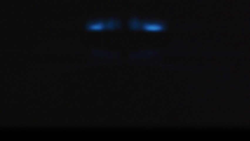 Close-up of blue gas flames on a stove burner