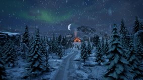Cabin In Middle Of Snowy Trees, Winter Blue Hour, Snow Falling - Powered by Shutterstock - Get 15% off with code: PIKWIZARD15