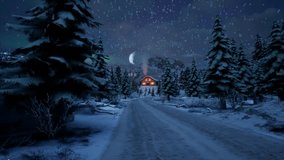 Cabin In Middle Of Snowy Trees, Winter Blue Hour, Snow Falling - Powered by Shutterstock - Get 15% off with code: PIKWIZARD15