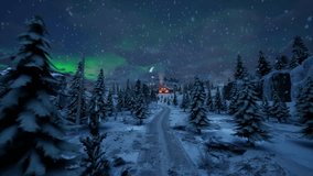 Cabin In Middle Of Snowy Trees, Winter Blue Hour, Snow Falling - Powered by Shutterstock - Get 15% off with code: PIKWIZARD15
