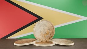 Golden Bitcoin and Guyana Flag Animation: From Close-Up to Wide View. Symbolizing cryptocurrency and digital finance in Guyana - Powered by Shutterstock - Get 15% off with code: PIKWIZARD15