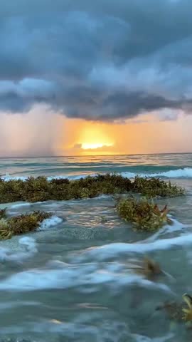 Capturing the serene scene of a calm beach during sunset. Perfect landscape background and summer holiday concept