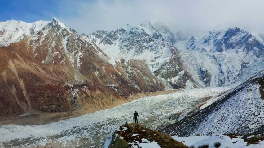 Drone Shot snow on Mountain 
