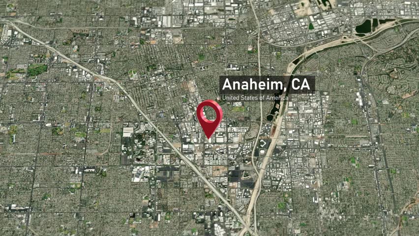 Anaheim City Map Zoom (CA, USA) from Space to Earth