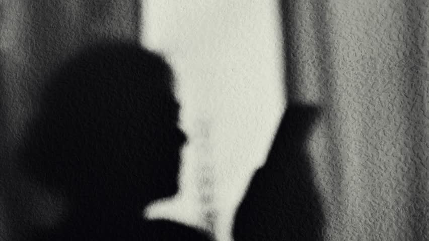 Shadow of a woman with a phone.Black and white shadow. Telephone conversation. Female silhouette with a mobile phone.Woman flipping pages on her phone. High quality 4k footage