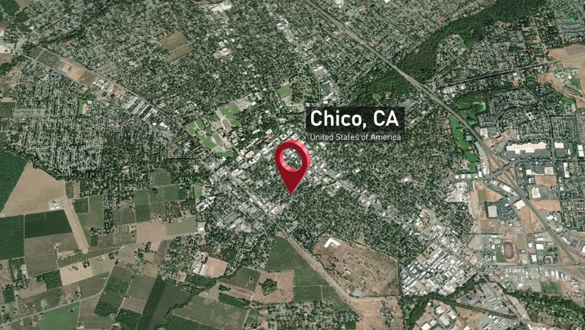 Chico City Map Zoom (CA, USA) from Space to Earth