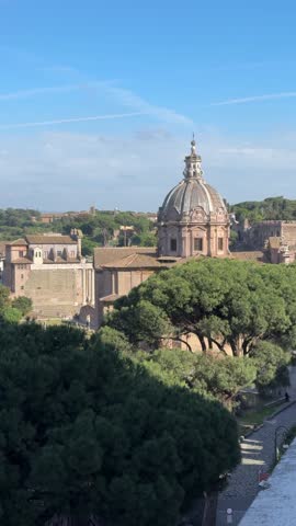 panoramic video of the city of rome, coliseum forum