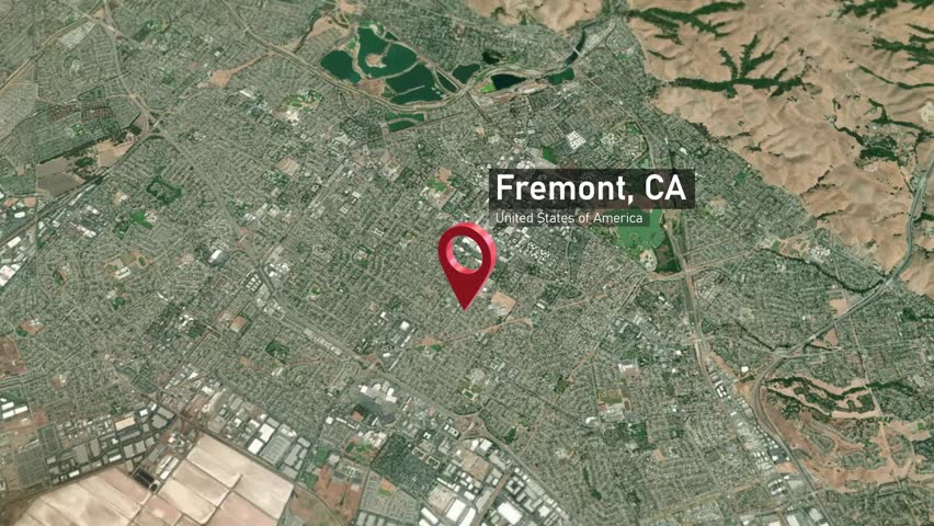 Fremont City Map Zoom (CA, USA) from Space to Earth
