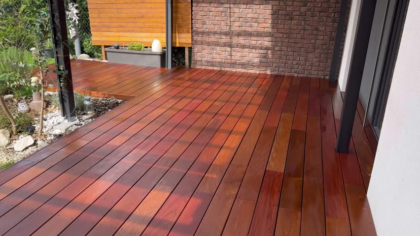 Hardwood decking, house exterior wooden floor patio