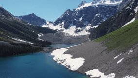 A rising-up drone footage of the scenic Moraine Lake on a sunny day in Banff National Park, in the Valley of the Ten Peaks in Alberta, Canada - Powered by Shutterstock - Get 15% off with code: PIKWIZARD15