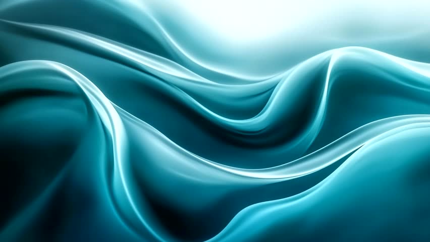 Abstract Teal and White Swirling Silk-Like Waves