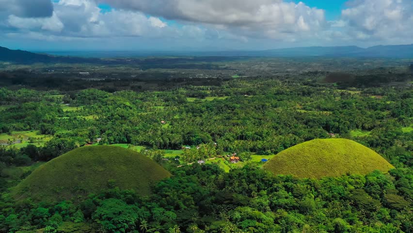 Aerial drone view Chocolate Hills and Rice Terraces Bohol Island, Philippines. High quality 4k footage
