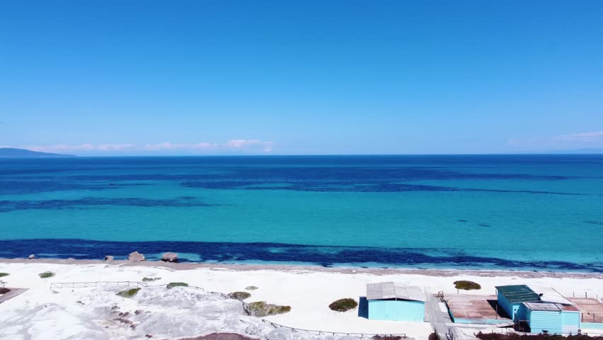 Aerial view of Le Saline beach in Stintino. Sardinia, Italy