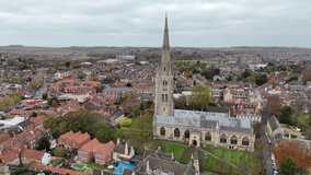 St. Wulfram's Church Grantham Lincolnshire Panning drone aerial - Powered by Shutterstock - Get 15% off with code: PIKWIZARD15