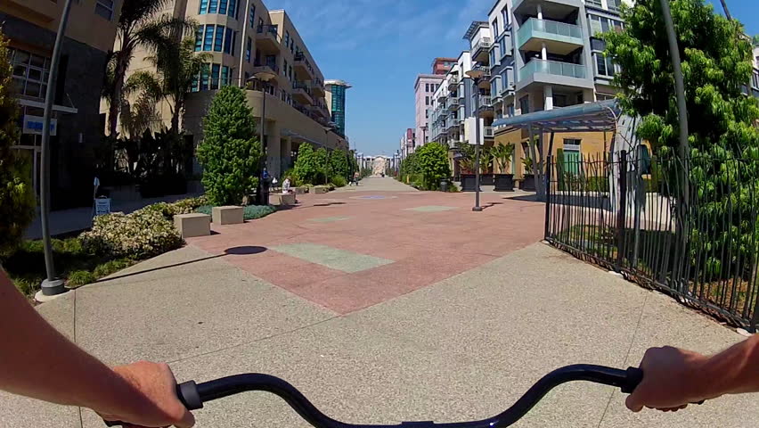 LONG BEACH, CA - APRIL 2, 2013: The POV of someone riding a bicycle on The