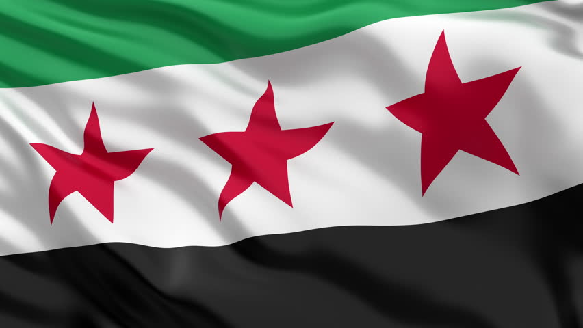 Syrian opposition flag seamless loop. 3D animation of the Syria National Coalition flag waving in the wind seamlessly.
