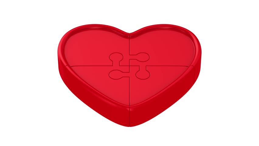 Red heart from puzzle on white background. Isolated 3D illustration