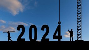 crane lifting number 5 come down to 2025 , prepare for welcome start of beginning new year 2025 with silhouette construction site and worker staff team cooperate together, sunrise sky at background - Powered by Shutterstock - Get 15% off with code: PIKWIZARD15