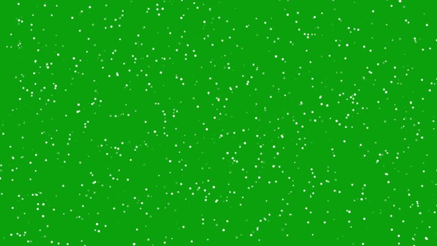 Snowfall overlay across a green background. Winter softly falling snow effect (chroma key). Realistic cartoon Snow Falling Animation. Blurry Snow. Abstract overlay with particles and bokeh. Light leak