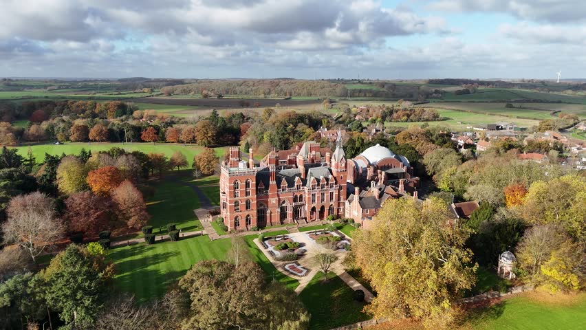 Kelham hall Newark UK Panning drone aerial