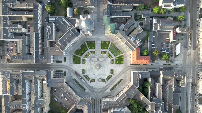 The city of Lodz - view of Freedom Square. Lodz, Poland.
