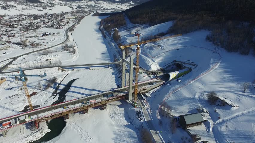 Bridge construction over river in Gudbrandsdalen, Norway.
