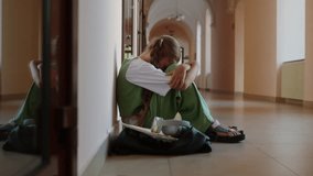 Caucasian sad alone worried stressed girl student schoolgirl daughter child kid teenager pupil suffer sit floor in corridor upset bullying abuse in school university college studying problem education - Powered by Shutterstock - Get 15% off with code: PIKWIZARD15