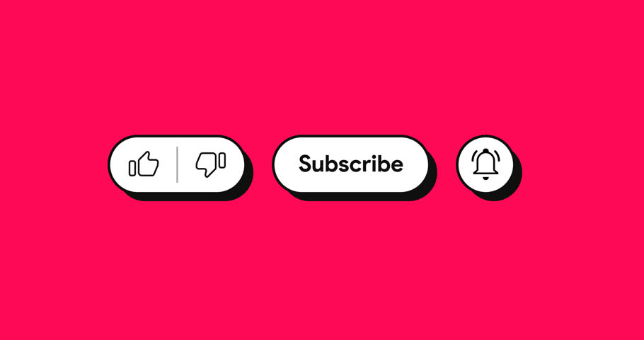 Like Subscribe Bell button animation. Youtube vlog call to action template. Social media CTA buttons. Content creator overlay video tools. Interactive buttons. 4K Alpha Mov with transparent background