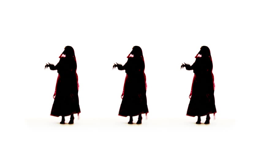 Trio of silhouetted Indian girls in traditional folk dance costume with red