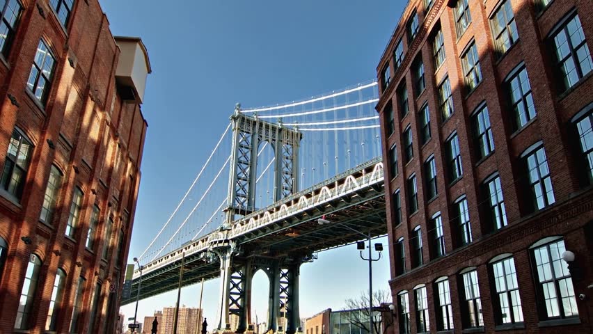 Aerial view of New York Manhhatan drone footage Brooklyn Bridge 4K